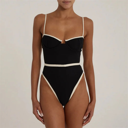 Load image into Gallery viewer, Sexy Patchwork Underwired Women Swimwear One Piece Swimsuit Female Monokini High Waist Bathing Suit
