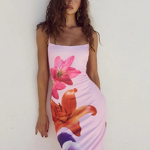 Load image into Gallery viewer, Floreal Print Long Dress For Women Gown Summer New Spaghetti Strap Sleeveless Backless Bodycon Sexy Midi Dress Elegant
