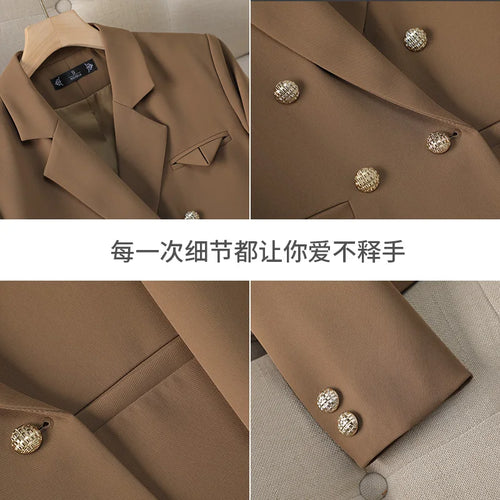 Load image into Gallery viewer, Spring Autumn Fashion New Black Beige Irregular Blazers Jacket Women Korean Brown Long Sleeve Office Ladies Double-breasted Coat
