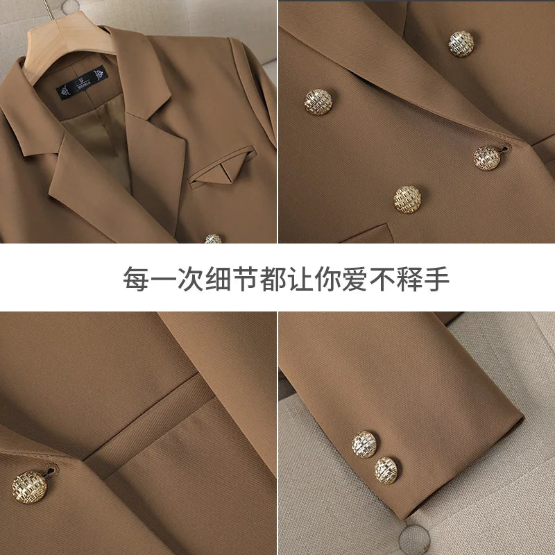 Spring Autumn Fashion New Black Beige Irregular Blazers Jacket Women Korean Brown Long Sleeve Office Ladies Double-breasted Coat