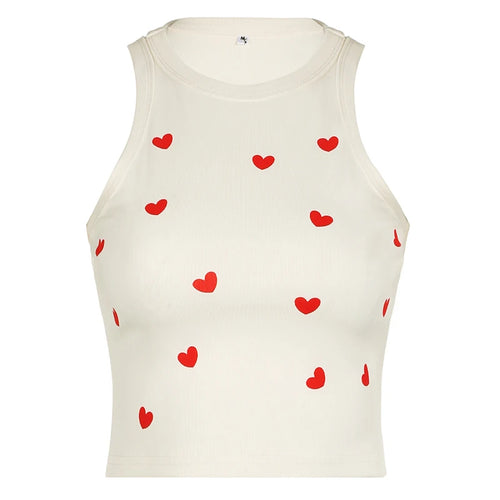 Load image into Gallery viewer, Casual Sweet Heart Print White Vest Short Tops Female Harajuku Korean Skinny Summer Tank Top Sleeveless Tee Outfits
