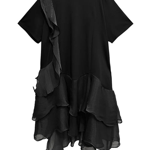 Load image into Gallery viewer, Women Black Ruffles Irregular Big Size Mini Dress New Round Neck Short Sleeve Fashion Tide Spring Summer 2025 1DJ1365
