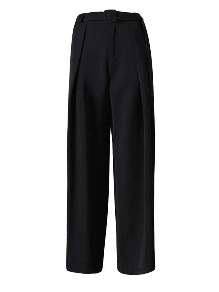High Elastic Waist White Belted Pleated Long Wide Leg Pants New Trousers Women Fashion Tide Spring Autumn 2025 CPG2807