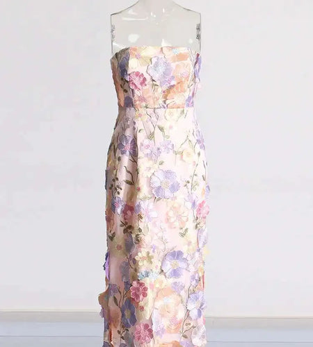 Slimming Spliced Appliques Elegant Dress For Women Strapless Sleeveless High Waist Dresses Female Fashion Style New