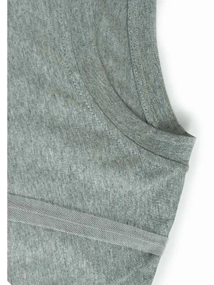 Women Gray Mesh Spliced Big Size Casual Midi Dress New Round Neck Short Sleeve Fashion Tide Spring Summer 2025 1DH9817