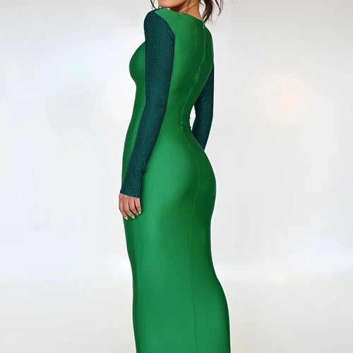 Load image into Gallery viewer, Sexy Panel Crystal Women's Maxi Dress Wrap Skirt Stretch Body Fit Slim Long Sleeve Dress Fashion PartyWear 2023 New
