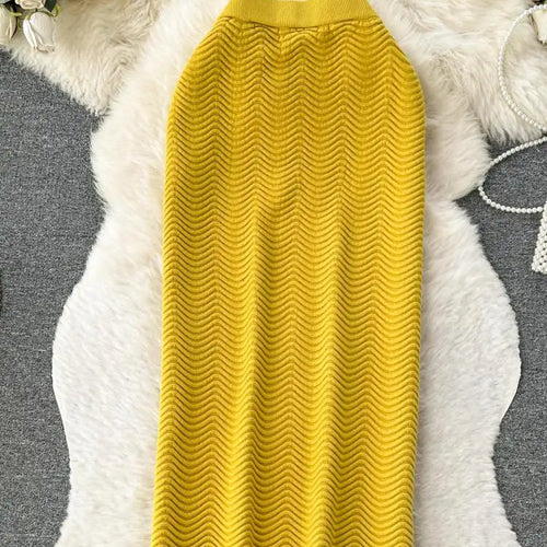 Load image into Gallery viewer, Solid Office Lady Slim Knit Pencil Skirts Women Elegant Elastic High Waist Female Casual Wave Bodycon Skirt Autumn New Fashion
