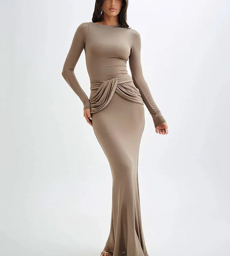 Elegant Long Sleeved Elastic Tight Long Dress Women Bodycon Pleated Evening Dress Slimming Party Club Vestido Fall 2024