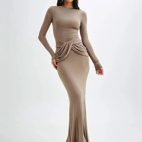 Load image into Gallery viewer, Elegant Long Sleeved Elastic Tight Long Dress Women Bodycon Pleated Evening Dress Slimming Party Club Vestido Fall 2024
