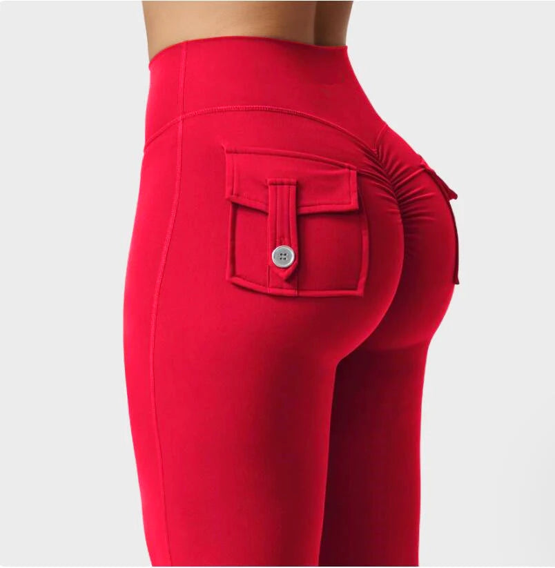 Women Flare Leggings High Waist Wide Elastic Leg Yoga Pants Sport Fitness Pocket Training Running Gym Quick Dry Workout Trousers