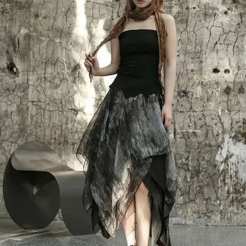 Load image into Gallery viewer, High Elastic Waist Black Irregular Printed Pleated Vintage Half-body Skirt Women Fashion New Spring Autumn 2025 1DF6823
