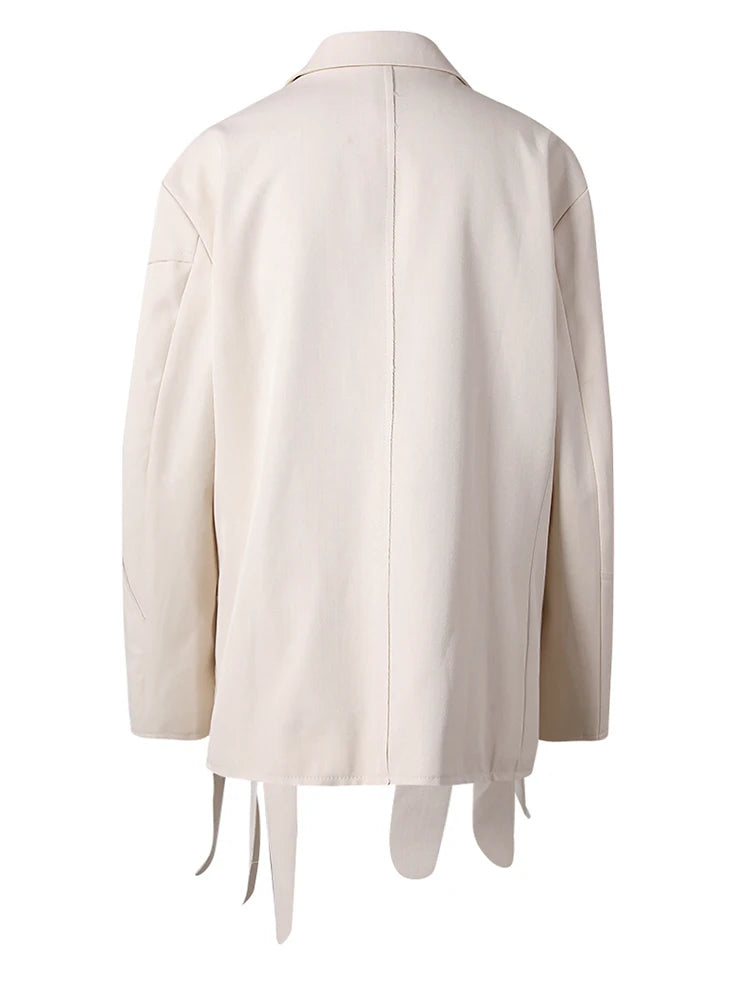 Women Beige Flower Ribbon Big Size Vintage Blazer New Lapel Long Sleeve Jacket Fashion Tide Spring Autumn 2025  CPG2872