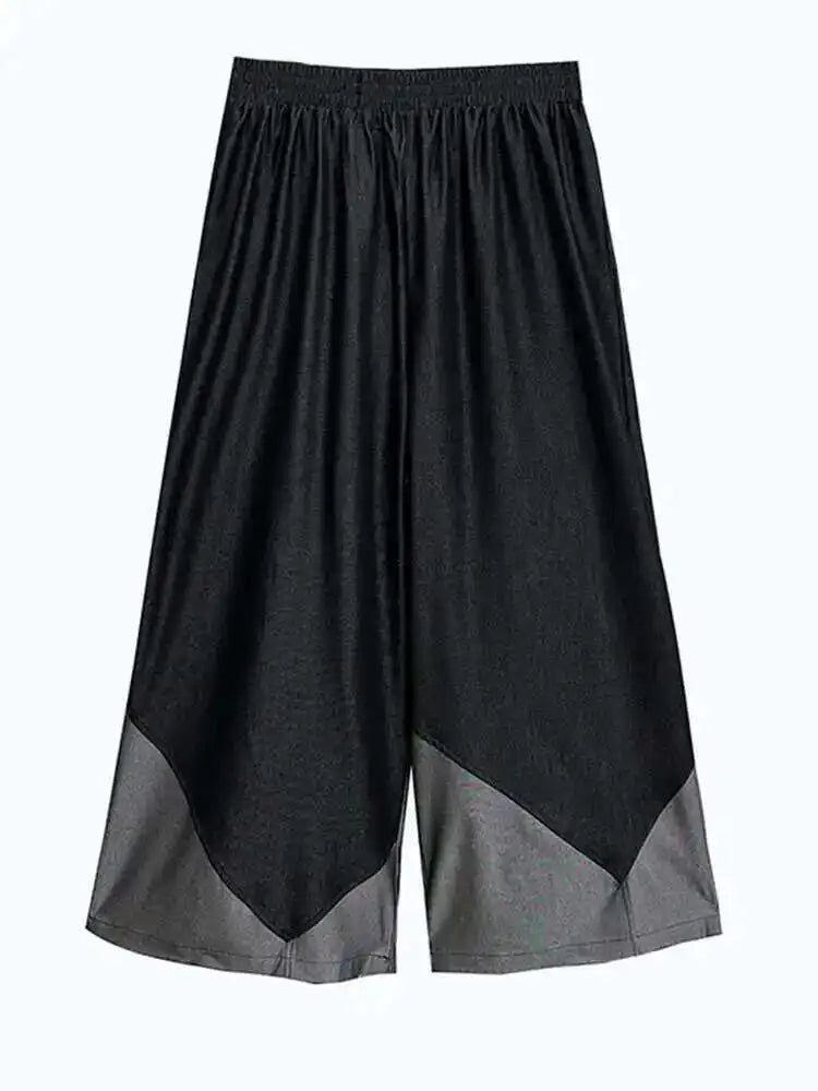 High Elastic Waist Black Denim Color-block Long Wide Leg Jeans New Women Trousers Fashion Tide Spring Autumn 2025 1DH6715