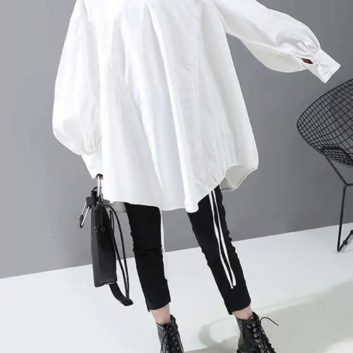 Load image into Gallery viewer, Women Back Long Drawstring Big Size Blouse New Satnd Collar Long Sleeve Loose Fit Shirt Fashion Spring Autumn 2025 1Z189
