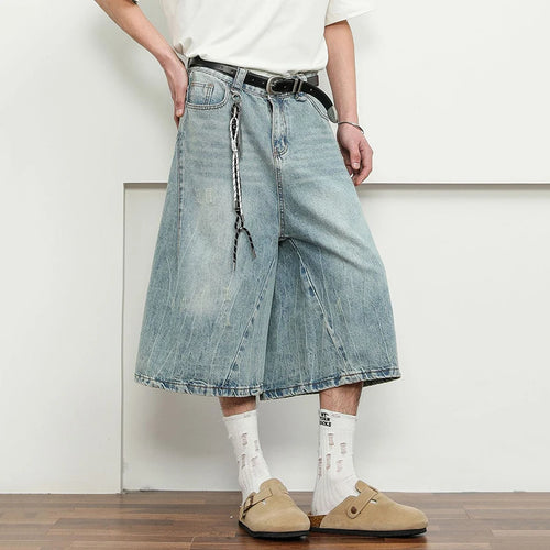 Load image into Gallery viewer, Men's Denim Shorts New American Hign Street Style Washed Loose Pants Solid Color Trendy Wide Leg Male Bottoms 9W1697
