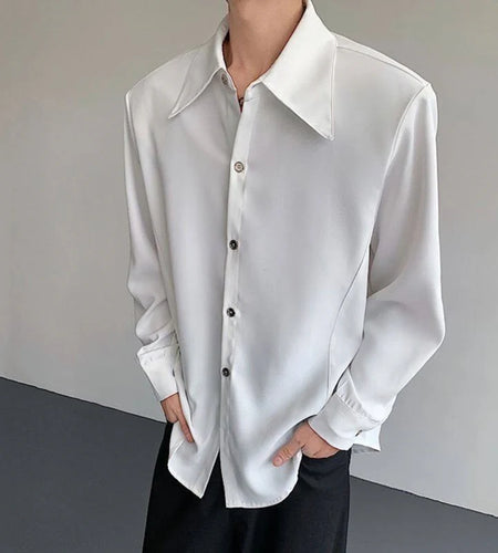 Men's Drape Shirts Male Long Sleeved Turn-down Collar New Cool Korean Single Breasted Silhouette Ice Silk Clothing 9W1383