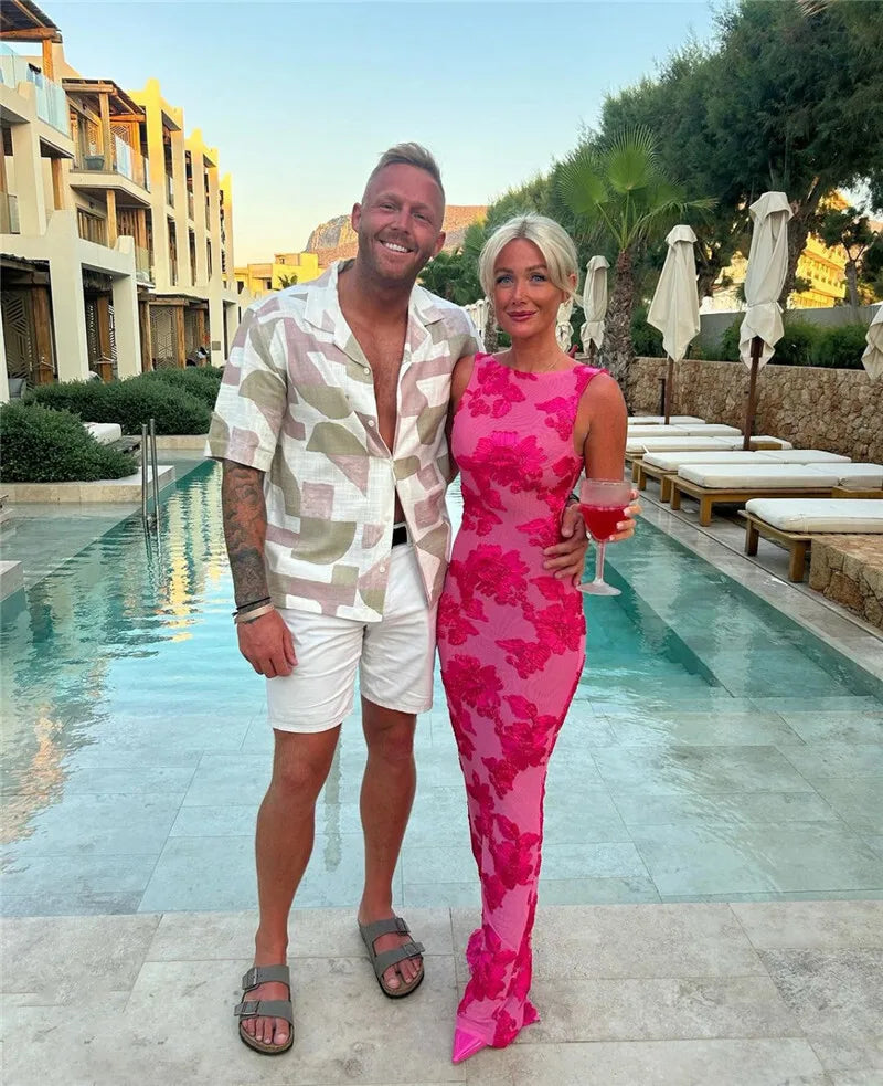 Elegant Floral Print Sexy Maxi Dress For Women Embroidered Applique Tank Dress Femme Bodycon Club Party Long Dress