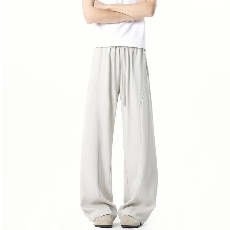 American Style Men's Suit Pants Straight Leg Trendy Solid Color Simple Tide Elastic Waist Stylish Male Trousers 9W1882