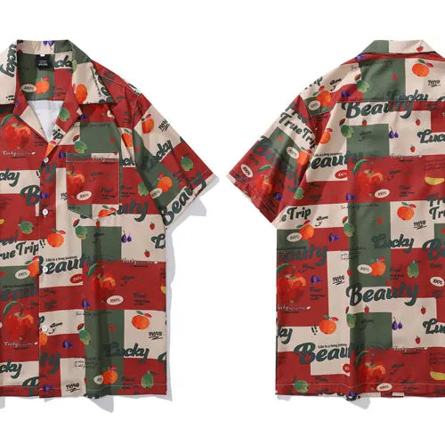 Load image into Gallery viewer, Vintage Summer Shirts Streetwear Retro Fruit Graphic Printed Summer Hawaiian Blouse Harajuku Baggy Short Sleeve Button Up Tops
