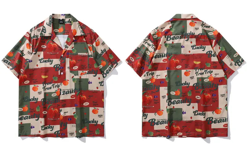 Vintage Summer Shirts Streetwear Retro Fruit Graphic Printed Summer Hawaiian Blouse Harajuku Baggy Short Sleeve Button Up Tops