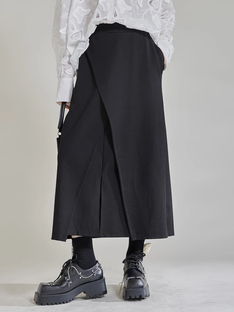 High Waist Black Irregular Slit Hem Spliced Elegant Half-body Skirt Women Fashion Tide New Spring Autumn 2025 1DH9887