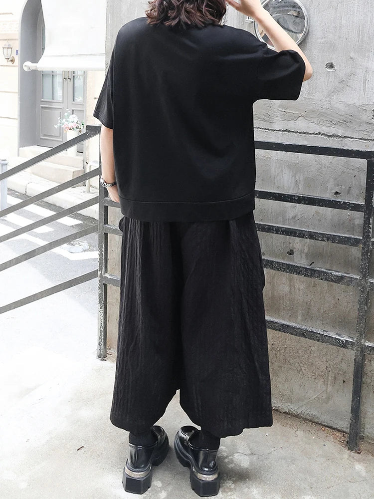 High Elastic Waist Black Irregular Spliced Long Wide Leg Pants New Trousers Women Fashion Tide Spring Autumn 2025 1DJ0548