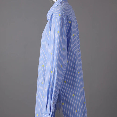 Load image into Gallery viewer, Women Blue Striped Dot Big Size Elegant Blouse New Lapel Long Sleeve Shirt Fashion Tide Spring Autumn 2025 CPG3310
