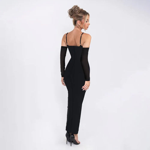 Load image into Gallery viewer, Glitter Spaghetti Strap Sexy Maxi Dress For Women Black Sparkle Off-shoulder Backless Bodycon Club Party Long Dress
