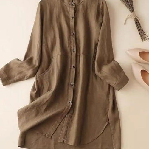 Load image into Gallery viewer, Blouses Women Casual Long Sleeved Pocket Shirt Women's Thin Jacket Lady Top Vintage Medium Long Loose Blouse Female Blusas New
