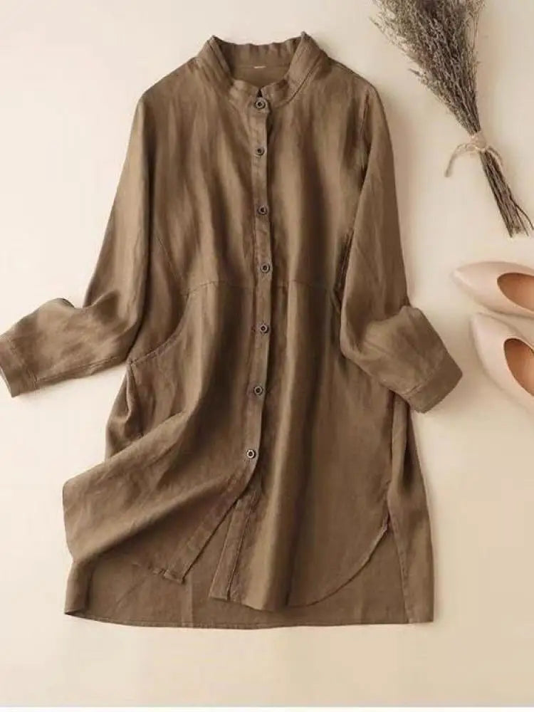 Blouses Women Casual Long Sleeved Pocket Shirt Women's Thin Jacket Lady Top Vintage Medium Long Loose Blouse Female Blusas New