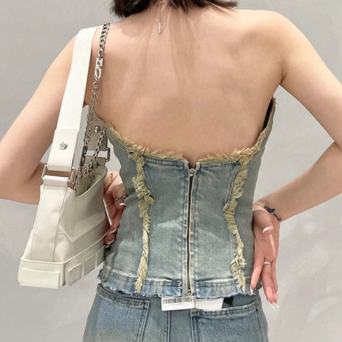 Load image into Gallery viewer, Solid Denim Tank Tops For Women Strapless Sleeveless Slim Streetwear Vest Female Fashion Style Clothing
