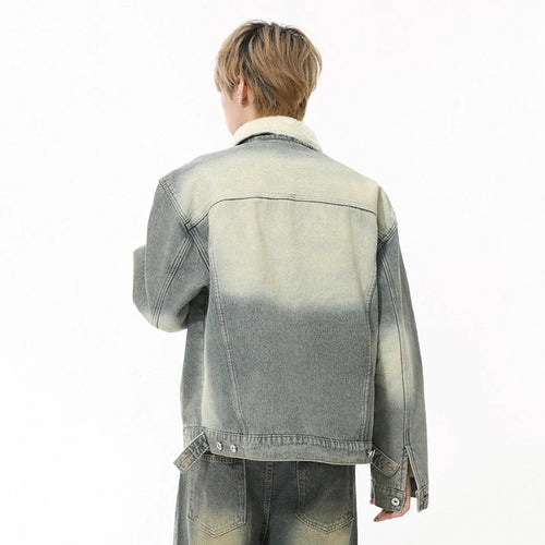 Load image into Gallery viewer, Autumn Men&#39;s Denim Jackets Worn-out Turn-down Collar Fleece Thinckened Single Breasted Washed Loose Male Coats 9C8729
