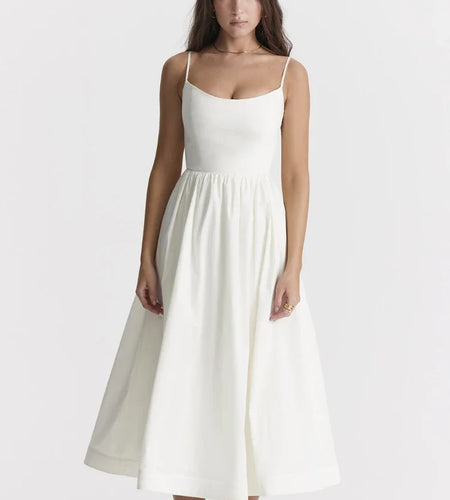 Summer White Midi Beach Dress Elegant Spagehtti Strap A Line Wedding Guest Dress Casual Women Clothing 2023