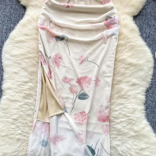 Load image into Gallery viewer, Summer New Chinese Style Print Mesh Dresses Women Sexy Club Hollow Out Stand Collar Sleeveless Slim Evening Party Dress Holiday
