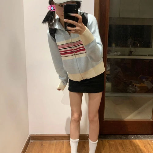 Load image into Gallery viewer, Vintage Ins Fashion Striped Cardigan Women Autumn Thin Casual Slim Knit Sweater Coat Y2k Aesthetic Grunge Kardigan Cute
