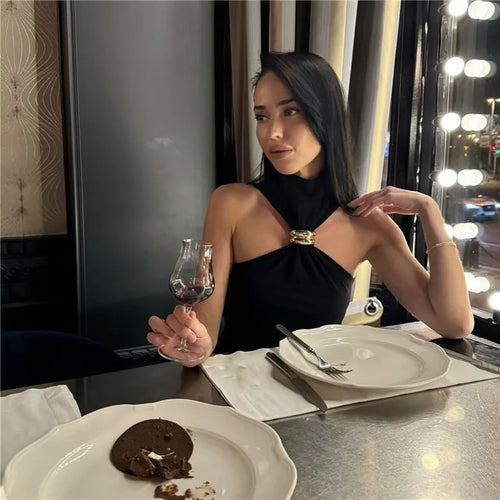 Load image into Gallery viewer, Turtleneck Basic Knit Tank Tops Women Vest Pullovers Metal Ring Camisole Sleeveless Skinny Knitted Tops Y2K Cropped Top
