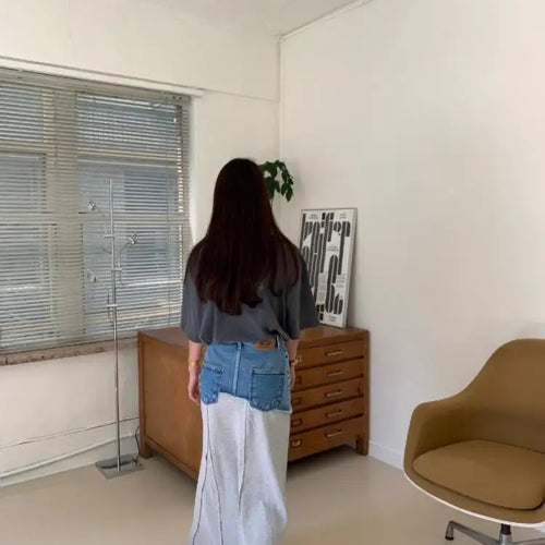 Load image into Gallery viewer, Spring Summer 2023 New Vintage Elegant High Waisted Long Denim Skirt Women Jeans Patchwork Cotton Wrap Buttocks Skirts Fashion
