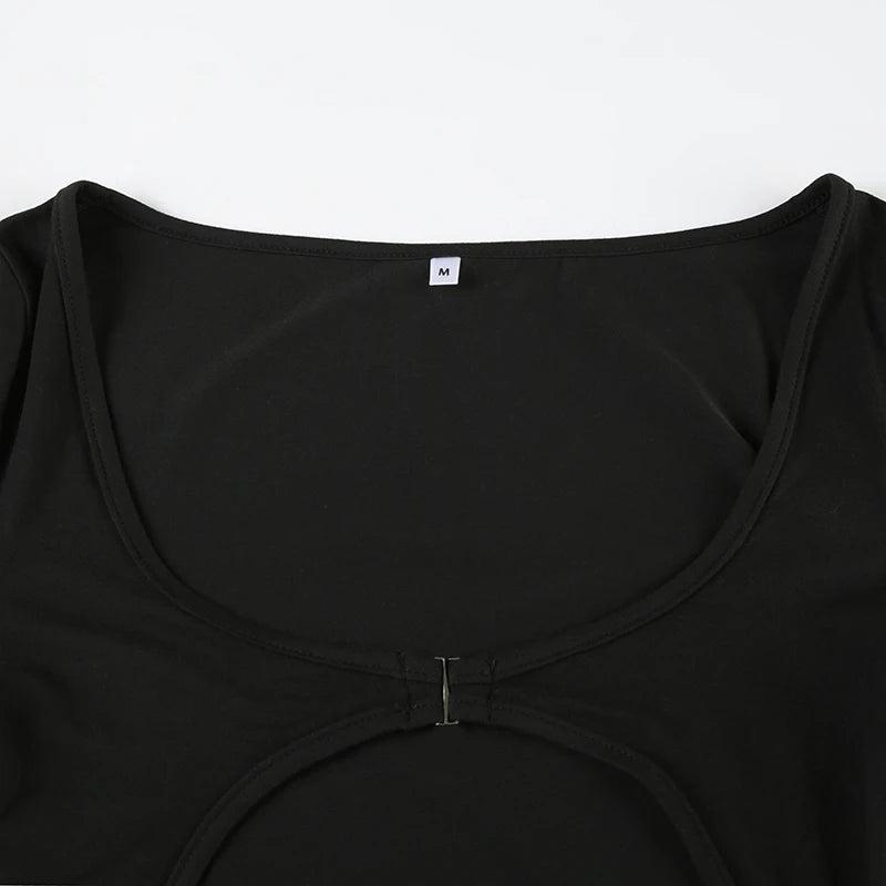 Sexy Black Hollow Out Skinny Bodysuit Women's Long Sleeve One Piece Clothing Open Crotch Design Beachwear Hot Rompers