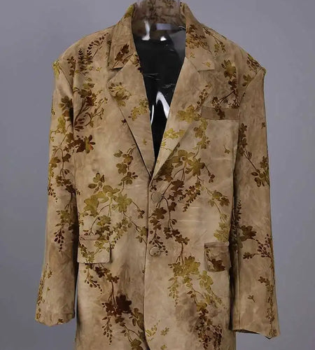 Women Yellow Jacquard Flower Vintage Big Size Blazer New Lapel Long Sleeve Jacket Fashion Tide Spring Autumn 2025 CPG2783