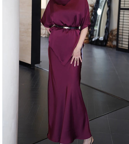 Hit Color Two Piece Set For Women O Neck Short Sleeve T Shirt High Waist Temperament Skirt Sets Female Fashion New