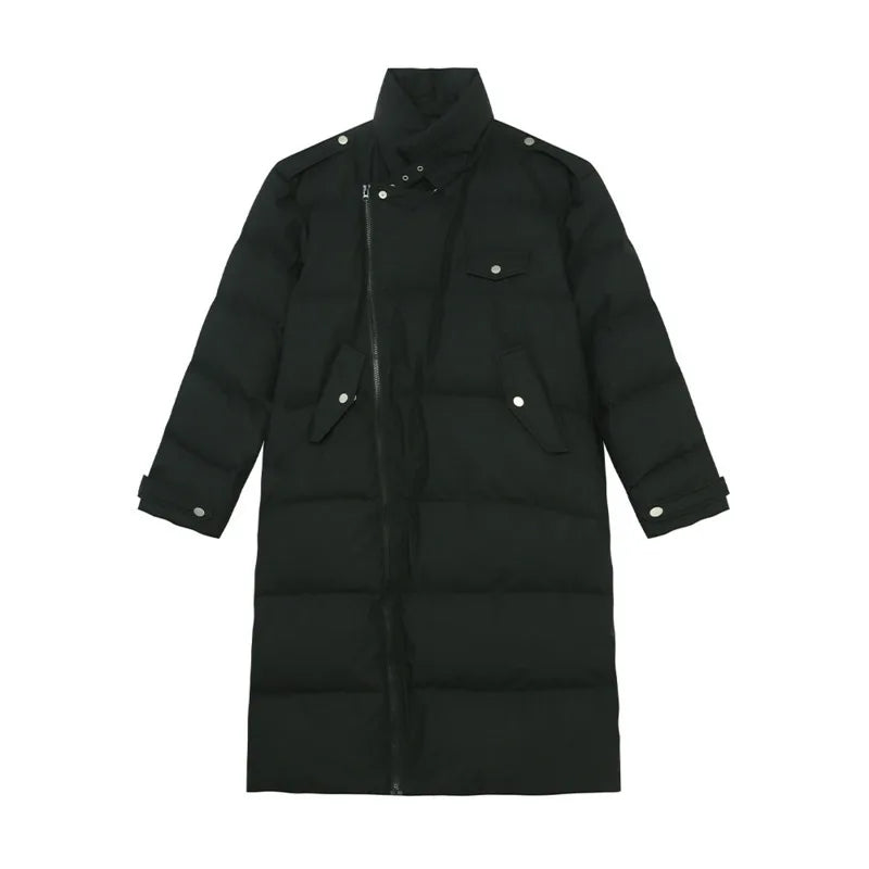 Korean Style Men's Padded Jackets Stand Collar Belt Design Solid Color Overknee Casual Male Cotton Coats New Winter 9C9220