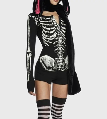 Streetwear Skull Printing Jumpsuits Shorts for Women Y2k Aesthetic Bodycon Tees 2025 Ropa Mujer Grunge Single Breasted Tops