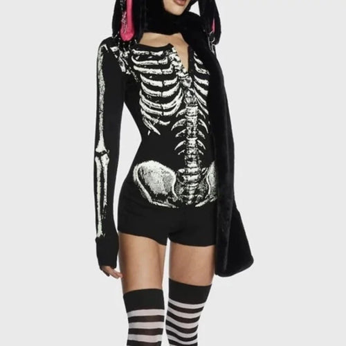 Load image into Gallery viewer, Streetwear Skull Printing Jumpsuits Shorts for Women Y2k Aesthetic Bodycon Tees 2025 Ropa Mujer Grunge Single Breasted Tops
