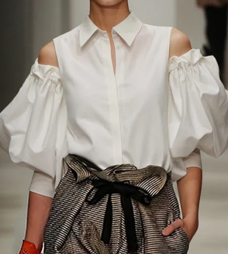 Fall Spring Feamle Tuxedo Shirts Tops 2025 Summer Cold Shoulder Chic Vintage Office Party Leisure Blouses for Women