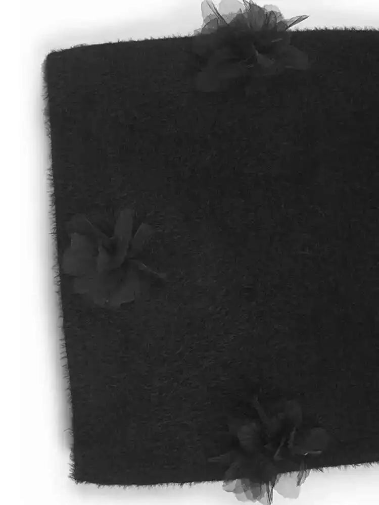 Black Big Size Flower Sweater Skirt Two Pieces Suit New Round Neck Long Sleeve Women Fashion Spring Autumn 2025 1DH9379