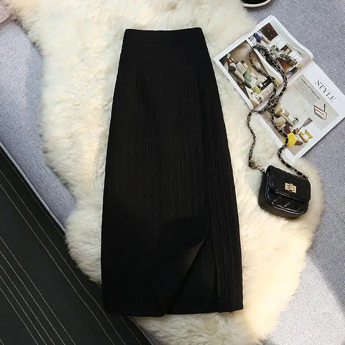Load image into Gallery viewer, Women New Black White High Waist Wrapped Hip Zipper Long Skirt Spring Summer Pink Elegant Party Pencil Split Skirt Vintage Trend
