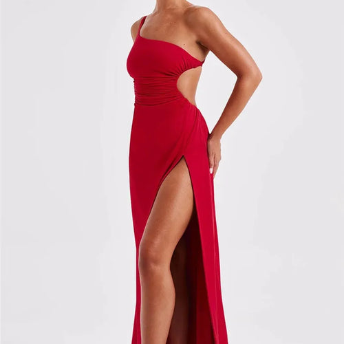 Load image into Gallery viewer, One Shoulder Diagonal Collar Backless Sexy Maxi Dress For Women Robe Fashion Off-shoulder Sleeveless High Split Dress
