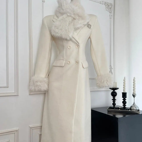 Load image into Gallery viewer, Autumn White Women&#39;s Winter Plush Double-sided Woolen Coat 2024 New Vintage Temperament Double-breasted Medium Long Jacket Trend
