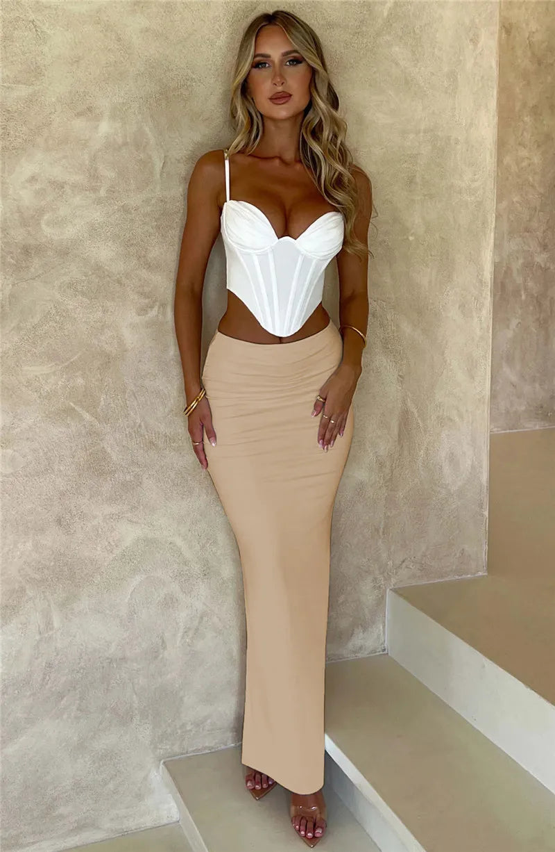 Thickened Fabric Sexy Maxi Skirt Women 2023 Autumn Winter New Solid High Waist Skinny Club Party Long Skirt Elegant