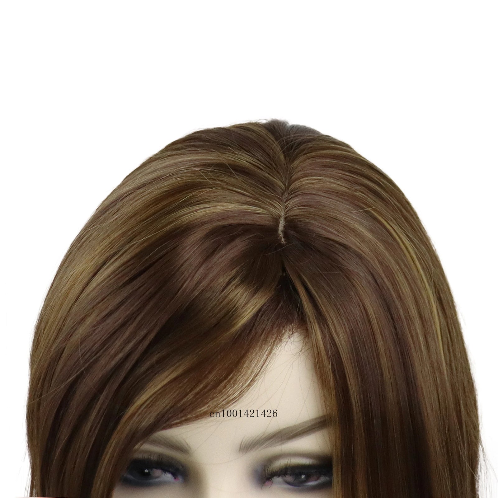 Mommy Wigs Synthetic Hair Short Bob Wig with Bangs Mix Brown Color Highlights Hair Replacement Wigs Daily Use Replacement Wig